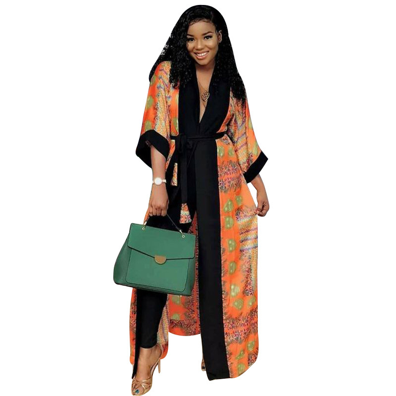 Digitally Printed Black Striped Tie Long Jacket