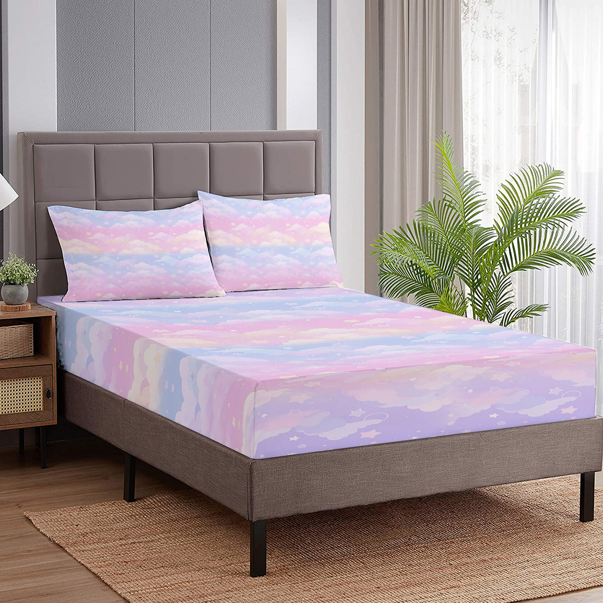 3pcs Colorful Bed Sheet, Microfiber Bedding Sheet Set, Purple Blue Pink Bedding Sheet Set With 1 Fitted Sheet And 2 Pillowcases