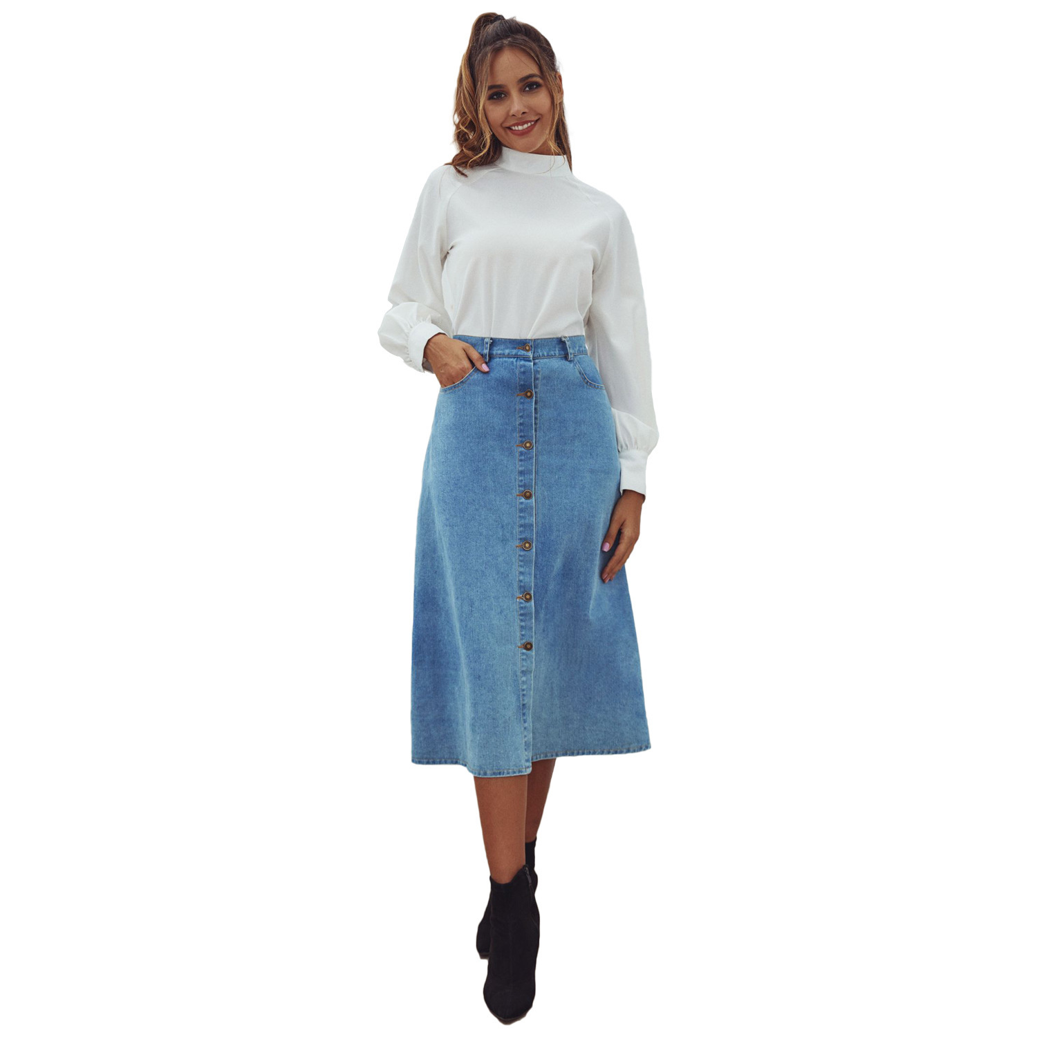 Title 3, Temperament High Waist Denim Skirt. A versatile...