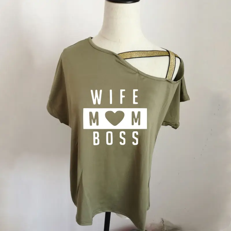 Irregular Cross Oblique Shoulder Short-sleeved T-shirt Women