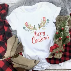 Christmas T-shirt Women's Summer Plus Size With Short Sleeves - C7 - View 1