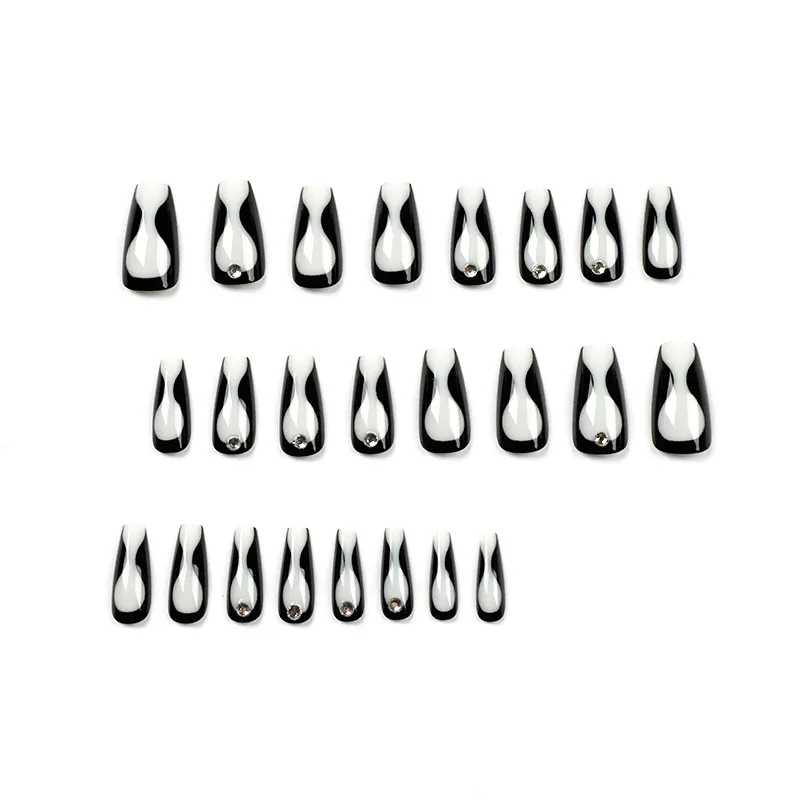 Wearable Manicure Black Line Rhinestone Nail Patch - 1 Style