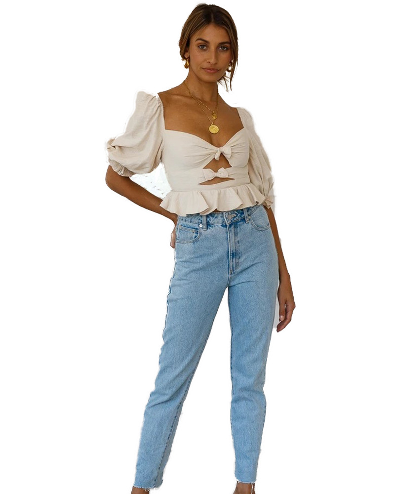 Title 4, Bow Vintage Square Neck Puff Sleeve Shirt Cutout