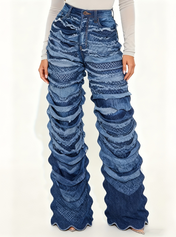 Hustler Stretch Shredded Straight Leg Jeans - Dark Wash
