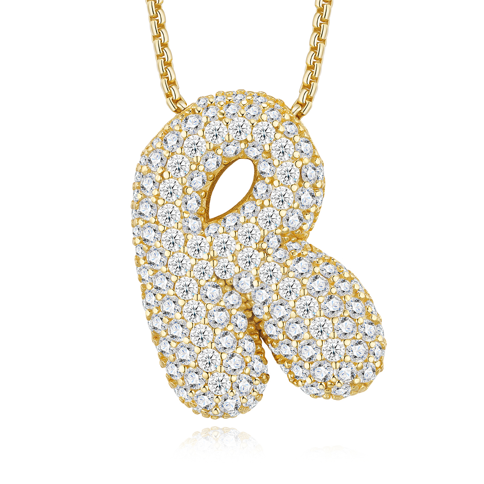 13.4g S925 Gold Plated Bubble Letter Initial Necklace For Women D Color VVS1 Moissanite Pendant With GRA Certificate, Heavy Solid Jewelry Gift Box Set A-Z