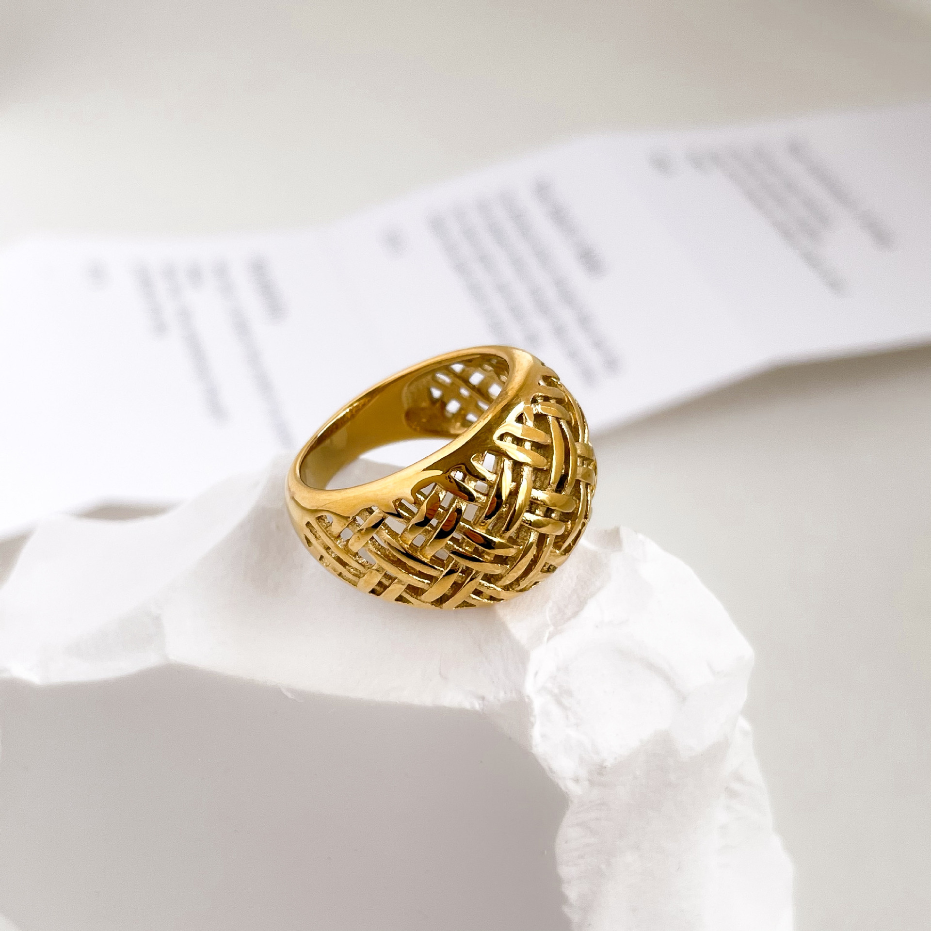 French Retro Peacock Design With Stacked Woven Lava Ring