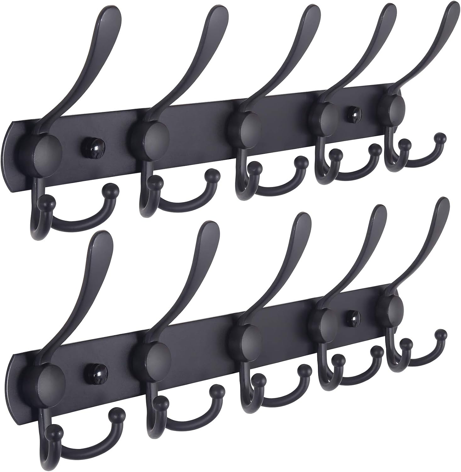 Wall Mounted Coat Rack 2 Units, 5 Tri Hooks Heavy Duty Stainless Steel Rail For Coats, Hats, Towels, Purses And Robes