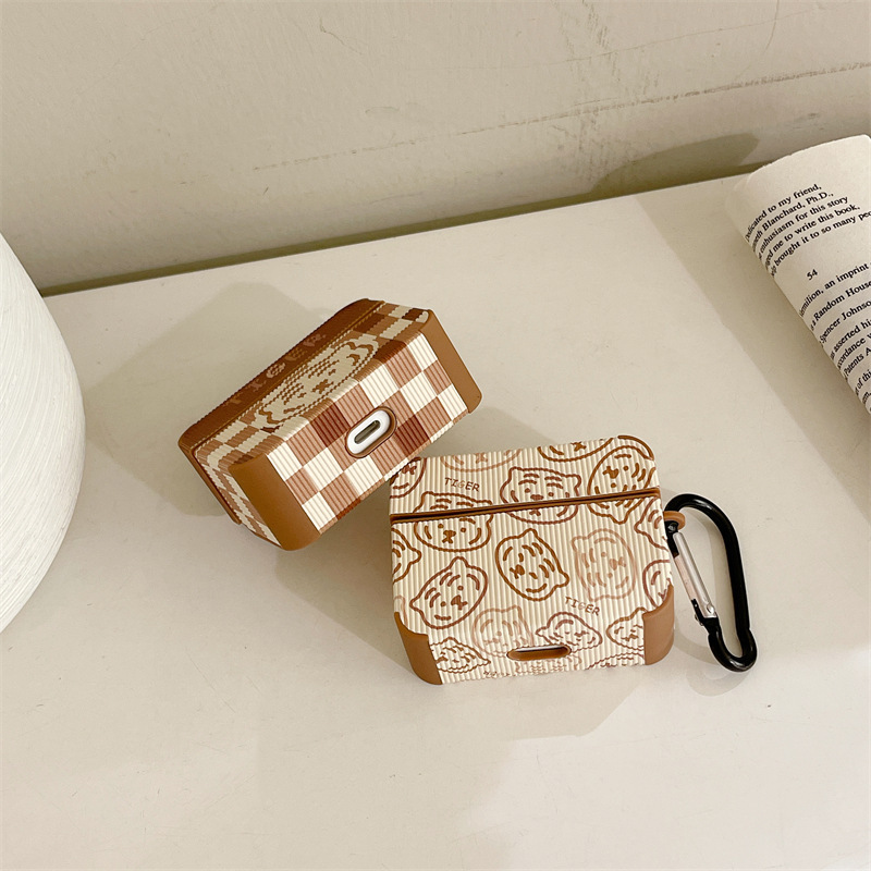 Cute Female Plaid Tiger Bluetooth Earphone Case