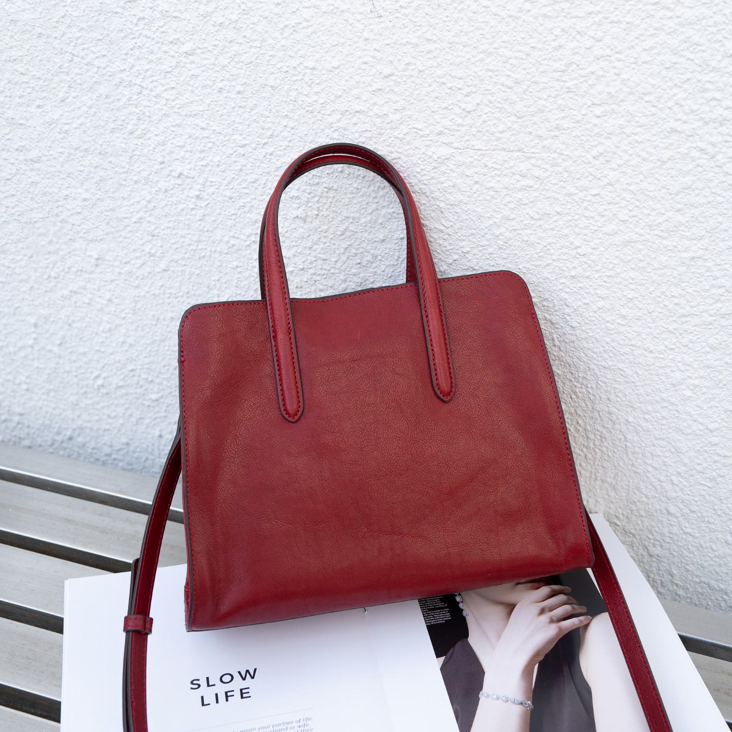 Sac à main transfrontalier en cuir de vachette tanné aux arbres – Image 4