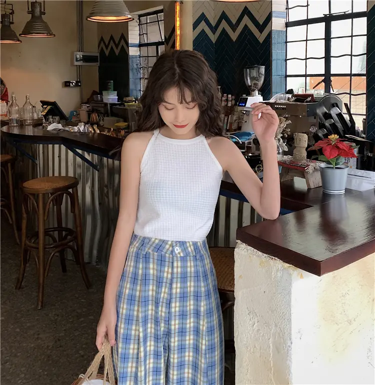 Women Knitted Short Halterneck Sling Vest