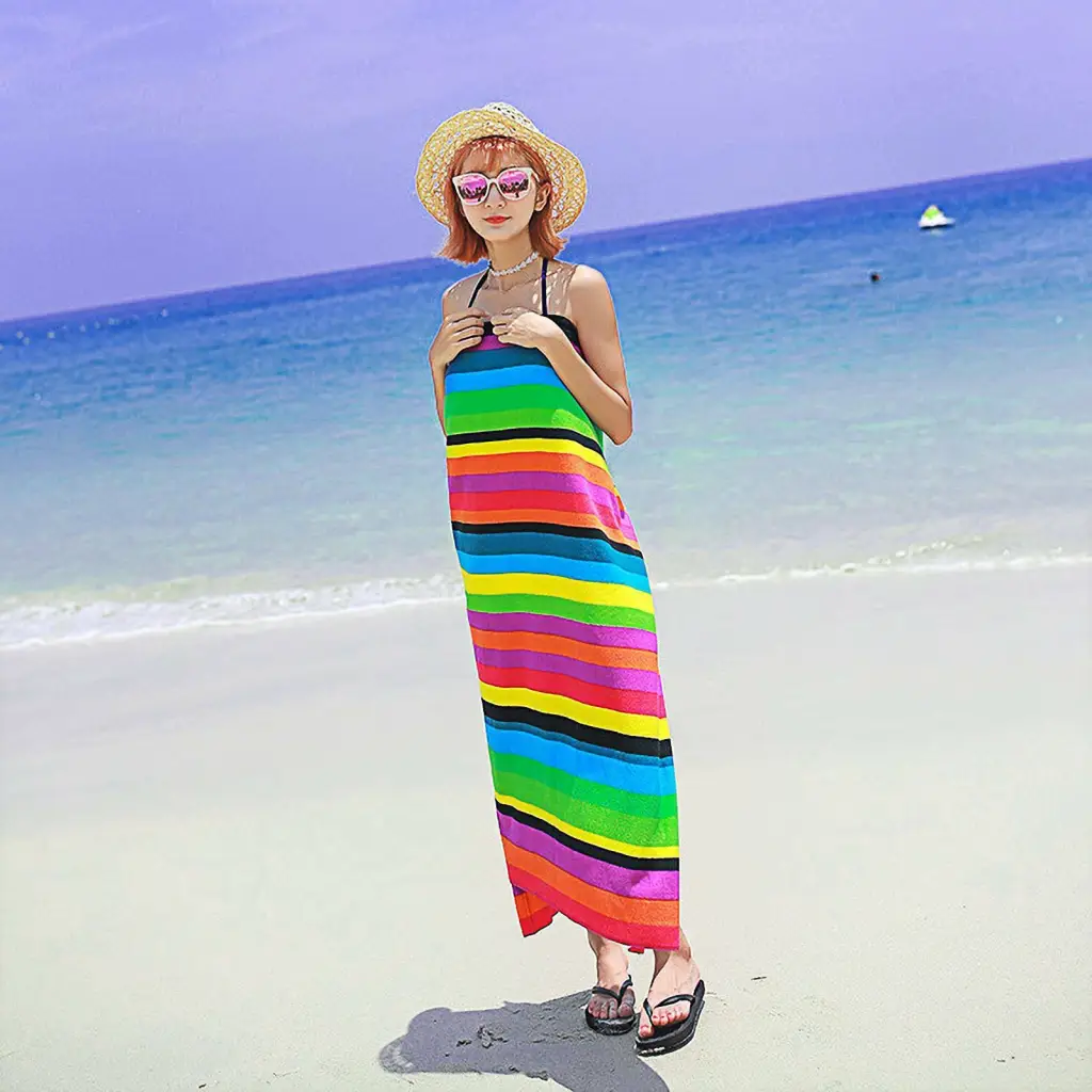 Striped Extra Large Microfibre Lightweight Beach Towel Quick Dry Travel Towel - Multicolor