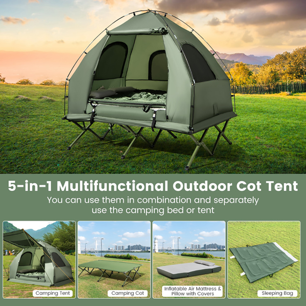 Foldable Outdoor Camping Tent Cot With Air Mattress And Sleeping Bag For Camping, Hiking, Fishing And Other Outdoor Activities