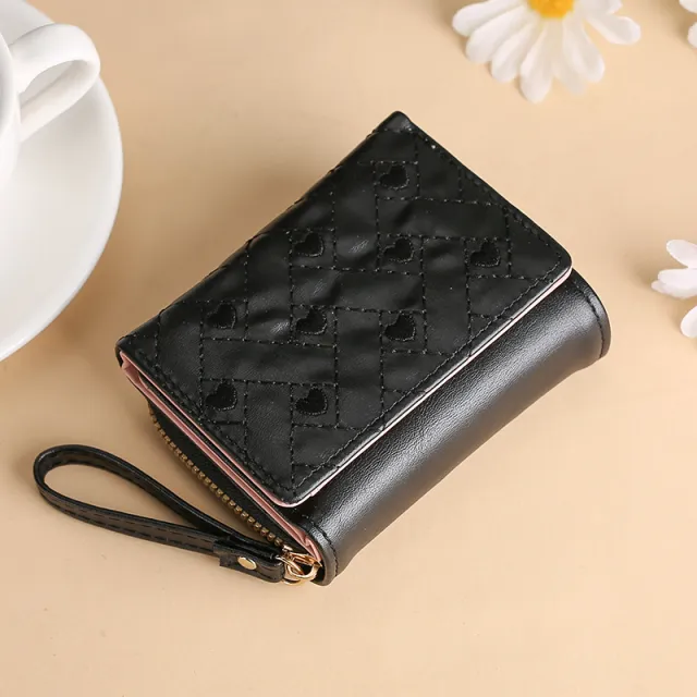 Short Style Small Purse Embroidery Coin Purse Multi card Buckle Zipper Purse Black - Shop at LoveMi