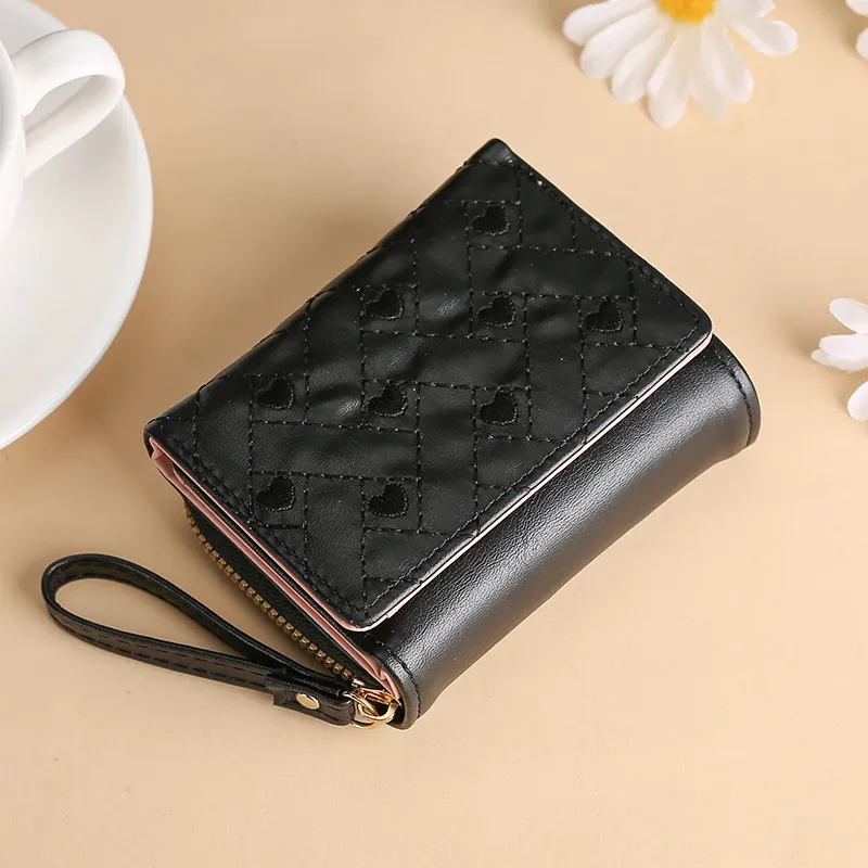 Short Style Small Purse Embroidery Coin Purse Multi-card Buckle Zipper Purse - Black