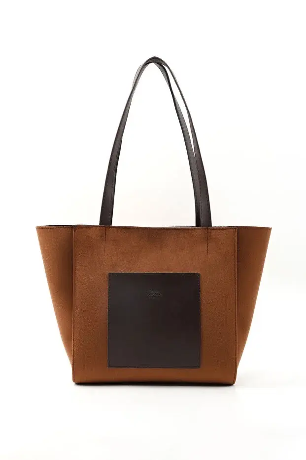 Large Faux Leather Zip Closure Tote Bag
