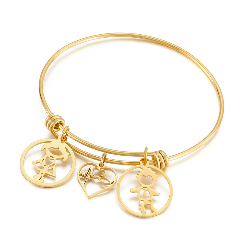 Stainless Steel Boy And Girl Hollow Pendant 18k Heart Bracelet
