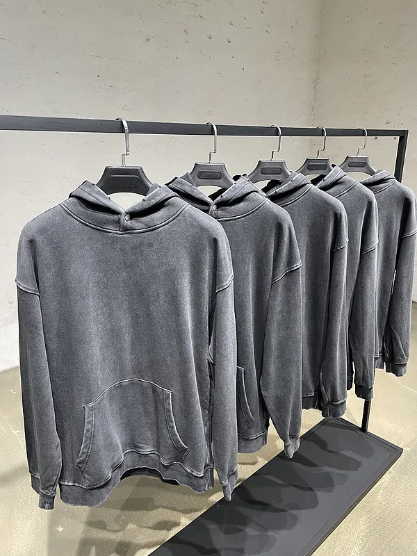 High Street Washed And Distressed Neckline Button Frayed Hooded Sweatshirt Blue - Shop at LoveMi
