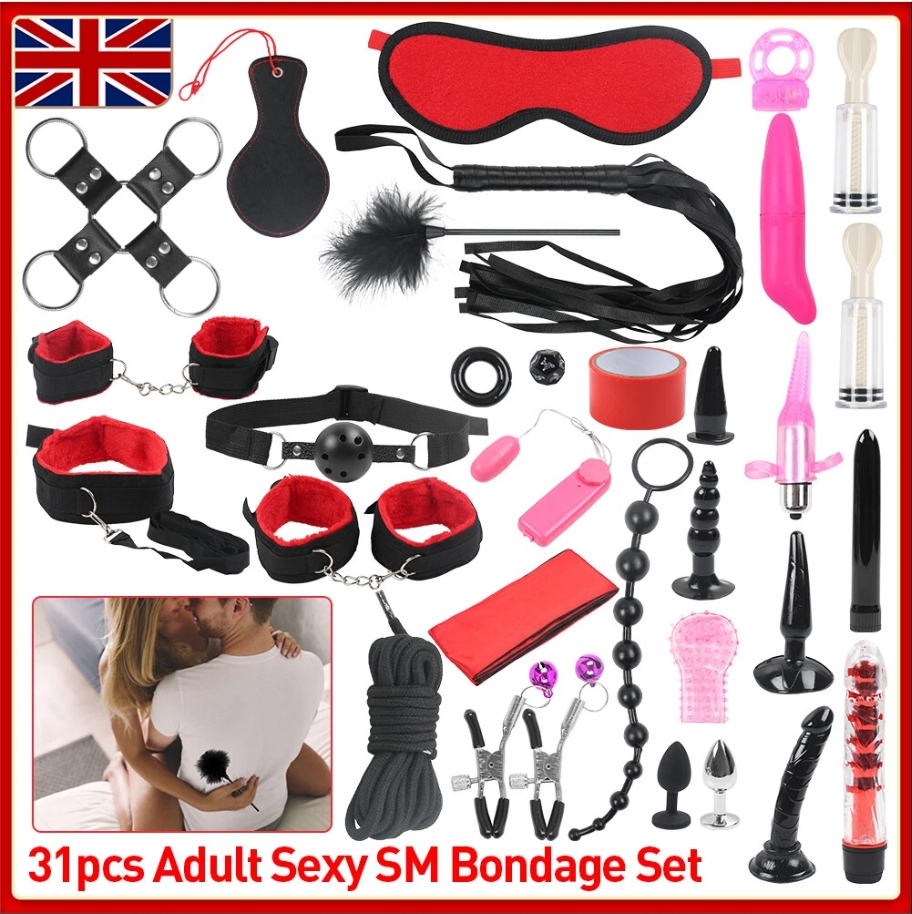 31 10 Sexy BDSM Bondage Set Kit  Hand Cuffs Foot Cuff Whip Rope   Toys - Image 1