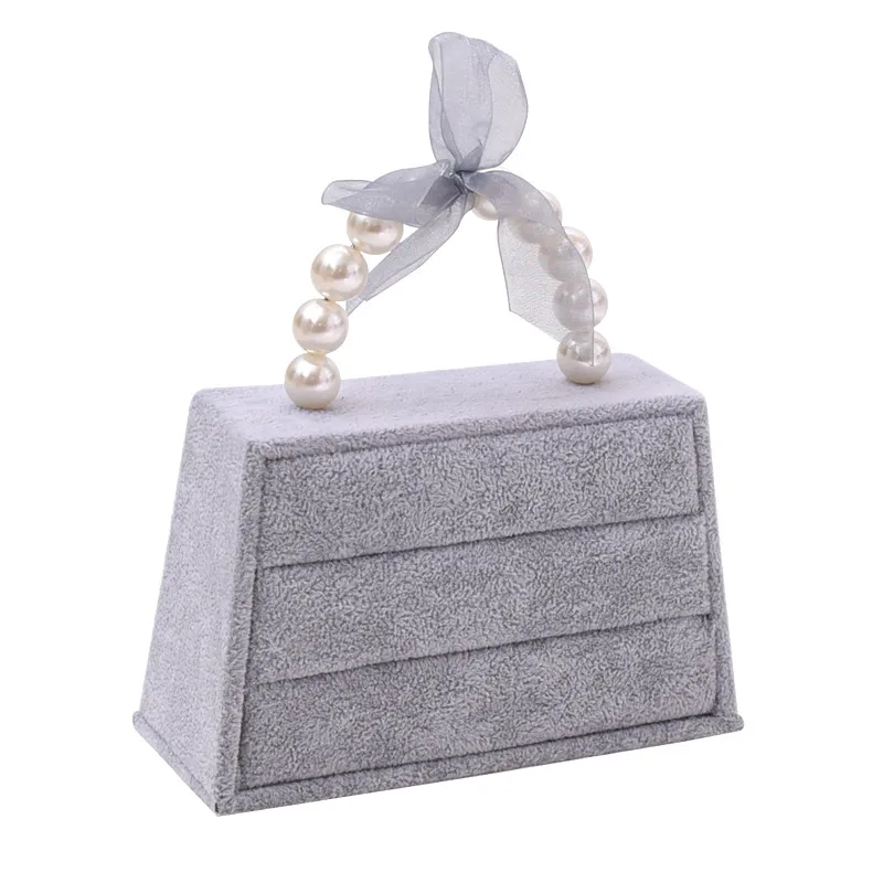 Ice Flower Velvet Handbag Ring Plate Earrings Earring Holder Girl Hairpin - Grey