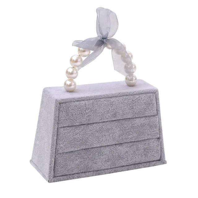 Ice Flower Velvet Handbag Ring Plate Earrings Earring Holder Girl Hairpin Grey - Shop at LoveMi