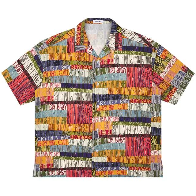 Casual Loose Letter Print Color Block Short Sleeve Shirt Color - Shop at LoveMi