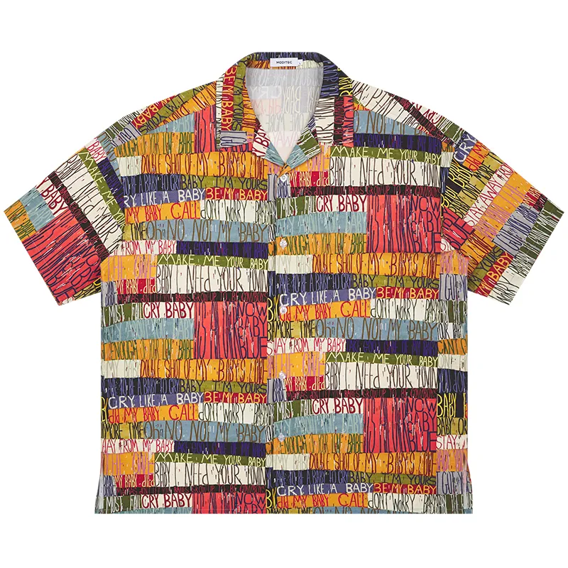 Casual Loose Letter Print Color Block Short Sleeve Shirt - Color