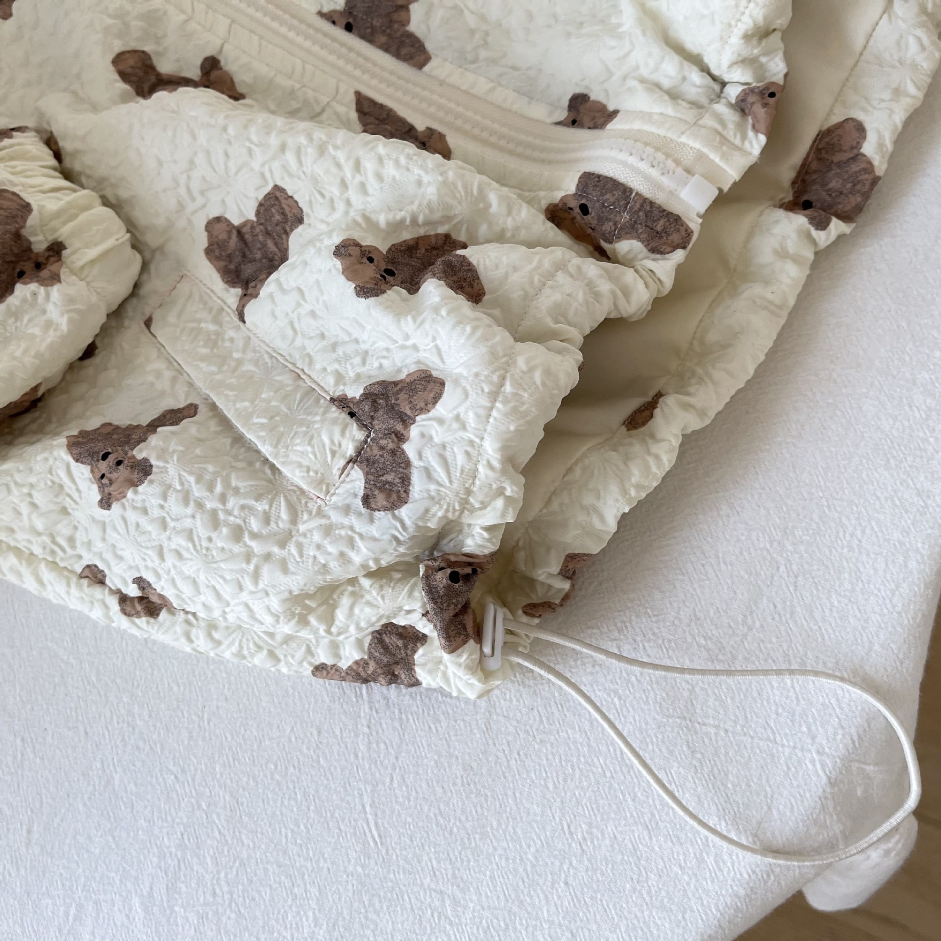 Boys Bear Cartoon Soft Drawstring Short Jacket