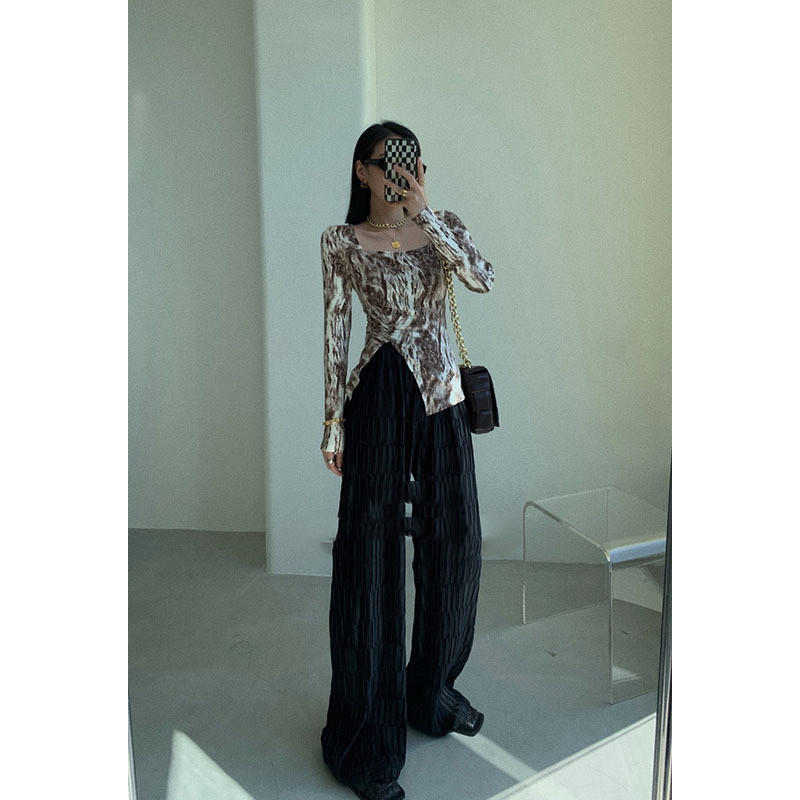 Women's Autumn High-quality Pleated Gold Velvet Wide Leg Pants