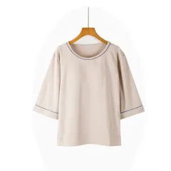 Cup Integrated Three-quarter Long-sleeved T-shirt Casual Home Wear - Grey Blue - View 1