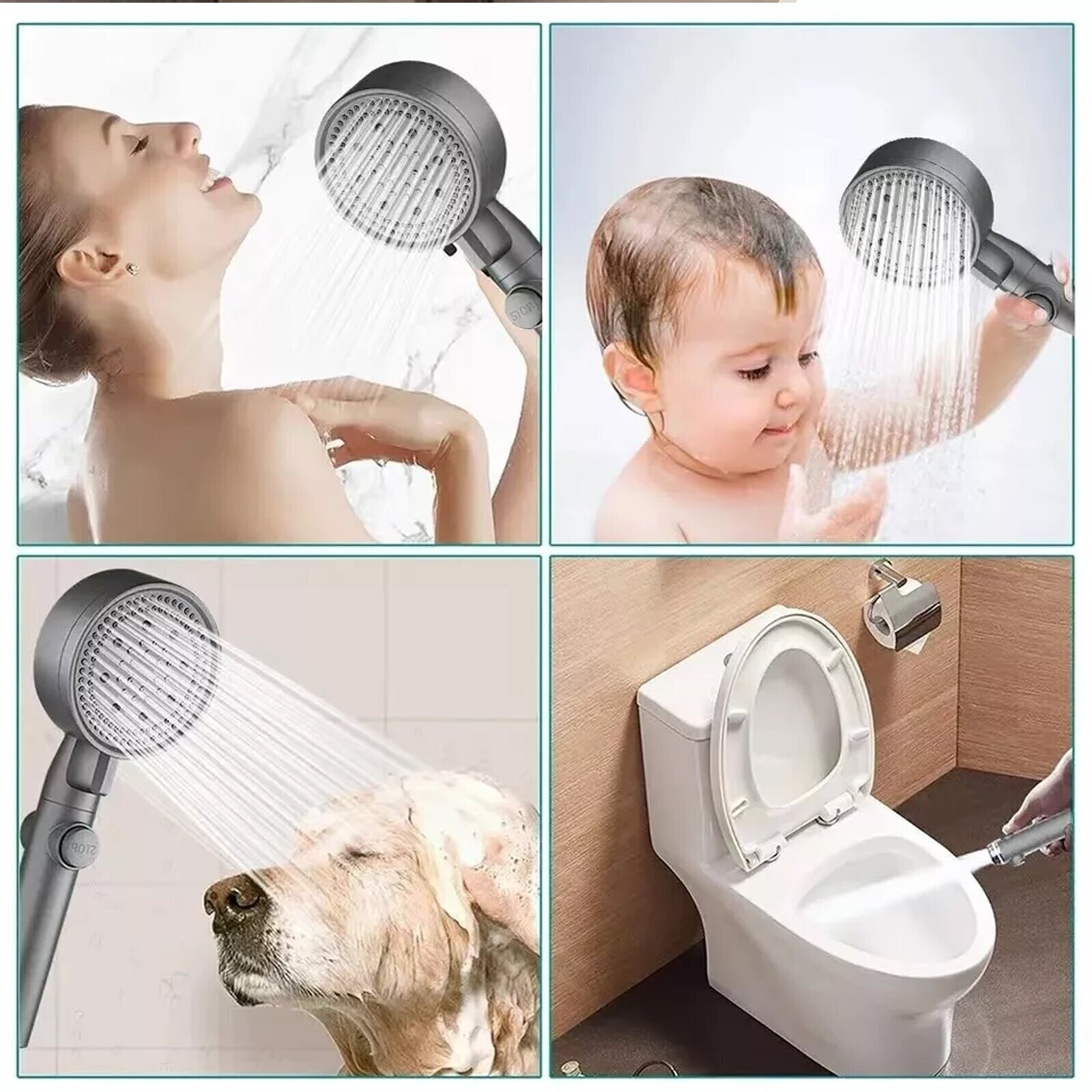 Bath Shower Head High Pressure 5 Mode Large Chrome Handset Heads Water Saving UK