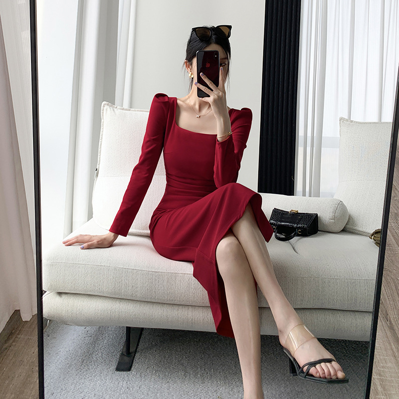 Long Sleeve Square-Neck Maxi Dress