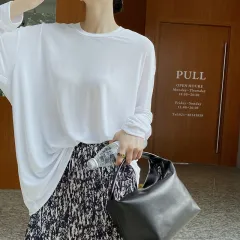 Spring New Women's Simple Lazy Loose All-match Round Neck Bottoming Shirt Long-sleeved T-shirt - White - View 1