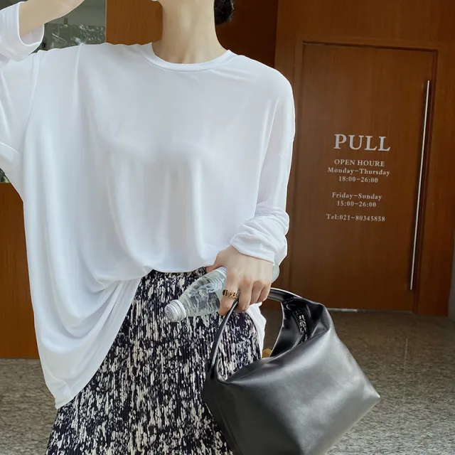 Spring New Women's Simple Lazy Loose All match Round Neck Bottoming Shirt Long sleeved T shirt White - Shop at LoveMi