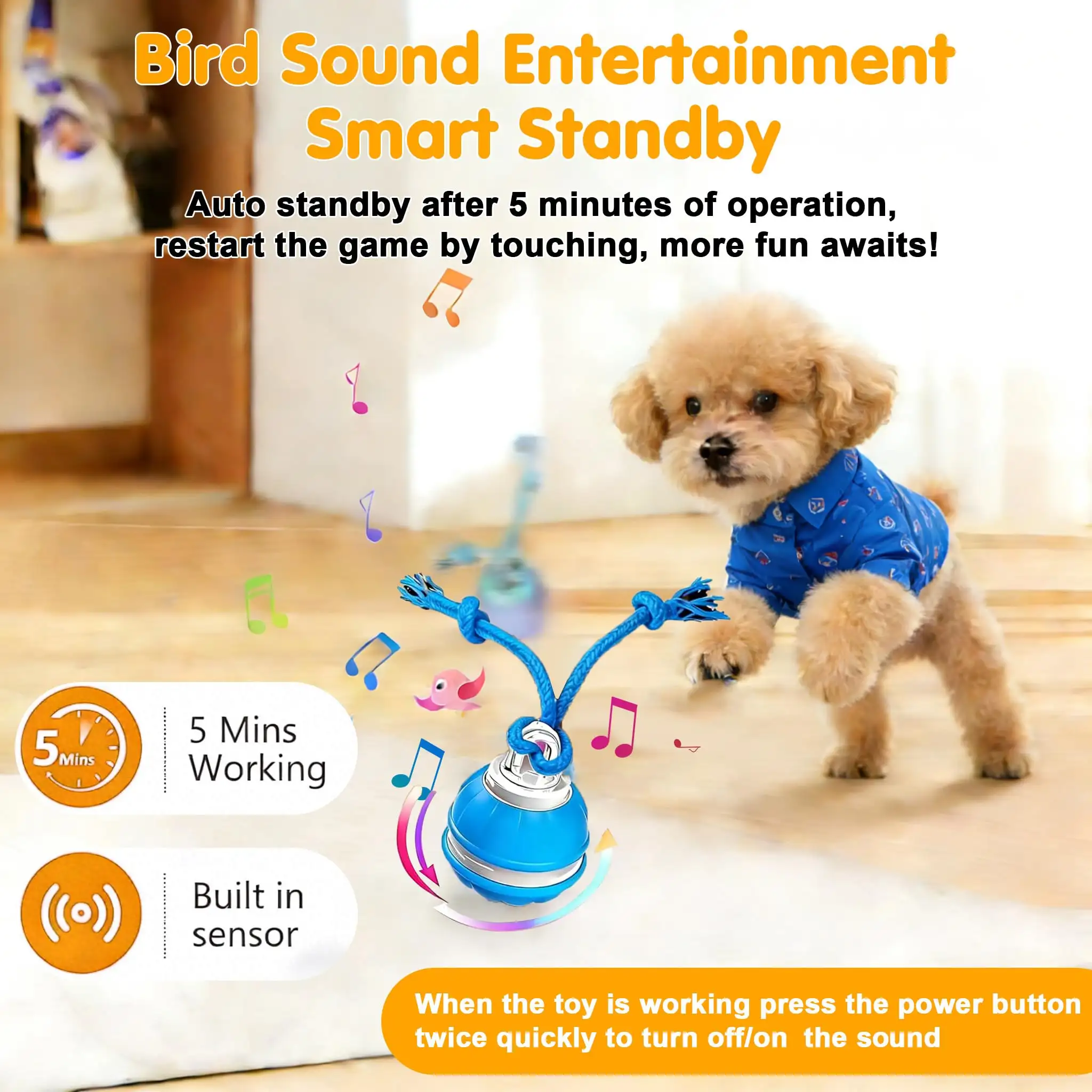 Interactive Dog Toys,Dog Ball Toy With Squeaky Birdsong Sound And Stimulation,Automatic Motion Activated Dog Toy For Boredom,Indoor Outdoor Pet Exercise Toy For