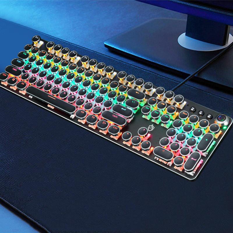 Retro Punk Electroplated Knob Luminous Mechanical Keyboard — foto 3