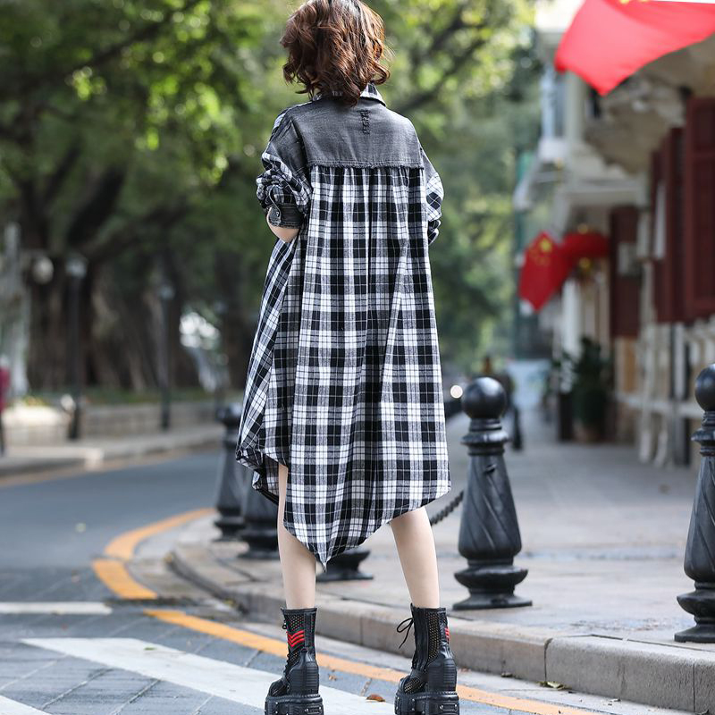 Title 3, Loose Casual Denim Paneled Contrast Plaid Midi ...