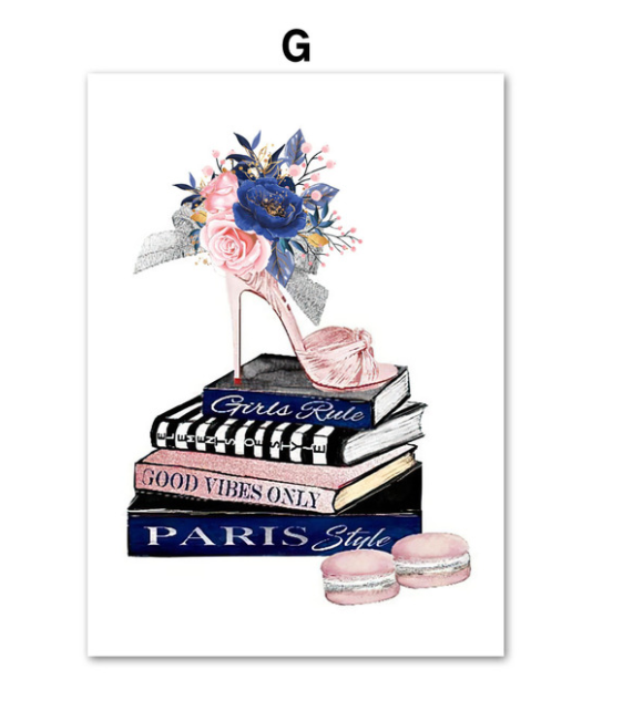 Blue High Heels Bag Perfume Fashion Makeup Art Canvas Painting Living Room Decoration