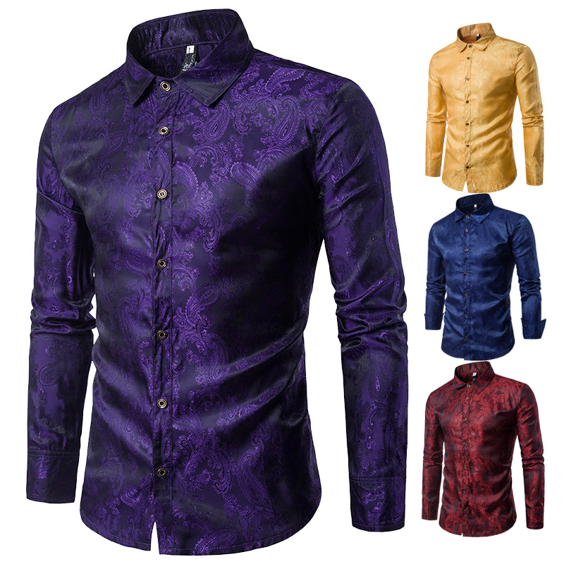 Embroidered Pattern Men's Long Sleeve Lapel Shirt