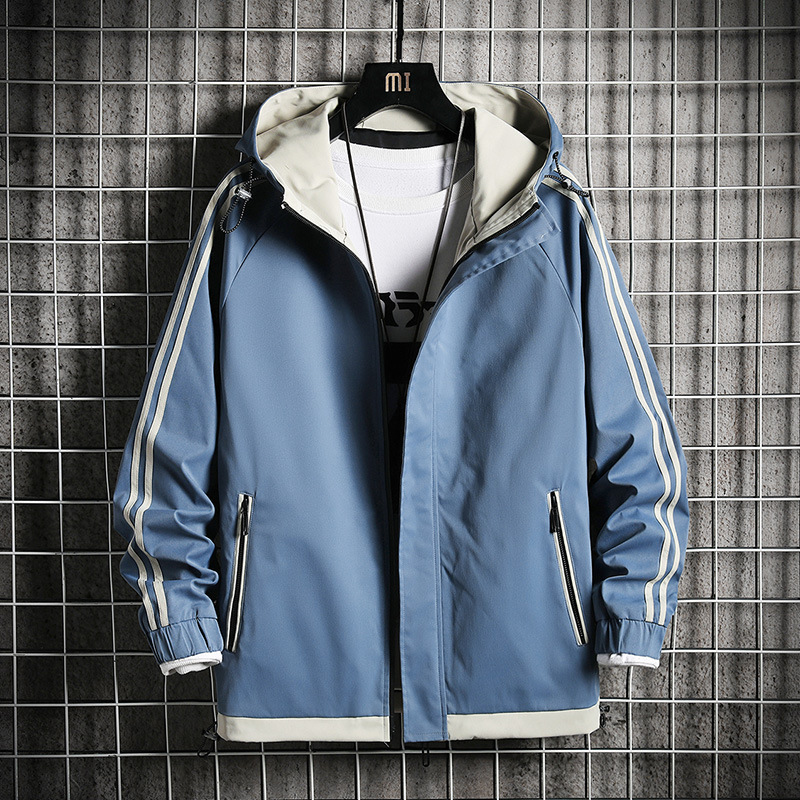 Men's Fashion Hooded Workwear Three Bars Cardigan Jacket Jacket