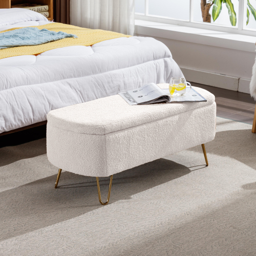 Ivory White Bedside Storage Footstool_voghion.com