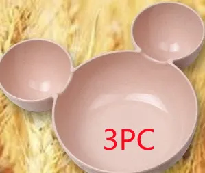 Wheat Straw, Children's Bowl, Cartoon, Wheat Chopsticks, Fork Spoon, Fruit Dish, Mickey's Bowl, Lovely Gift Set - Pink 3Pc