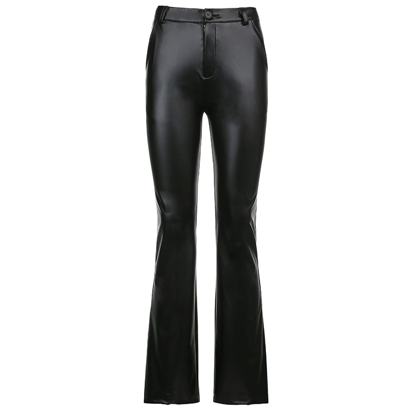 Street Trend New Basic Wide leg Bootcut Leather Pants Black - Shop at LoveMi