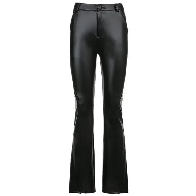 Street Trend New Basic Wide leg Bootcut Leather Pants Black - Shop at LoveMi