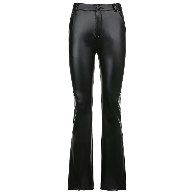 Street Trend New Basic Wide-leg Bootcut Leather Pants - Black