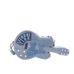 Women's Creative Fashion Denim Guitar Shape Shoulder Crossbody Bag - Blue - View 1
