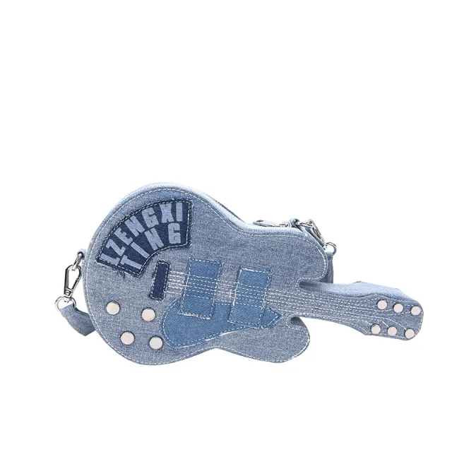 Women's Creative Fashion Denim Guitar Shape Shoulder Crossbody Bag Blue - Shop at LoveMi