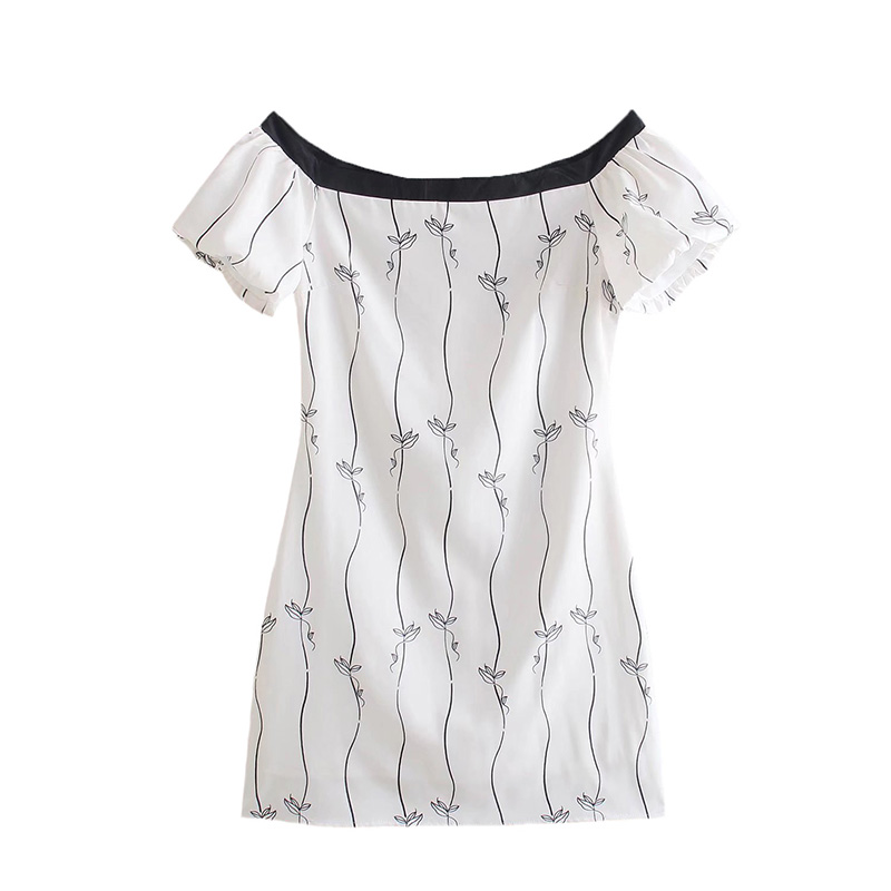 Retro Contrast Color Stitching Print Temperament Slim Slim Dress - 7