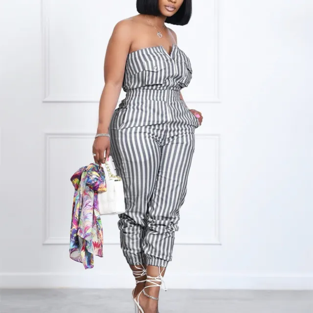 Fashion Ladies Striped Tube Top Jumpsuit Black - Shop at LoveMi