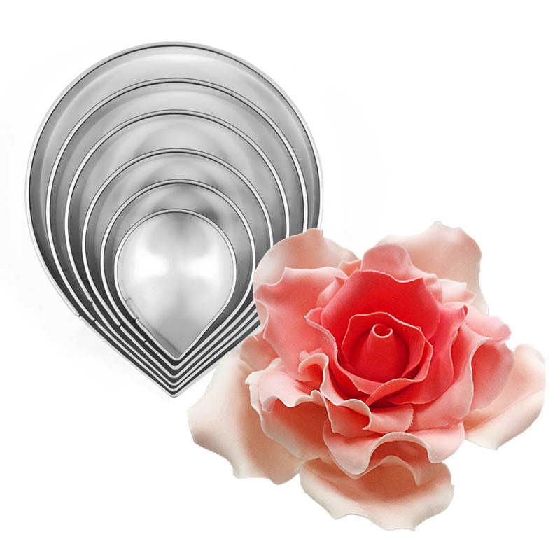 6-Piece Fondant Cake Rose Petal Cookie Stainless Steel Mold