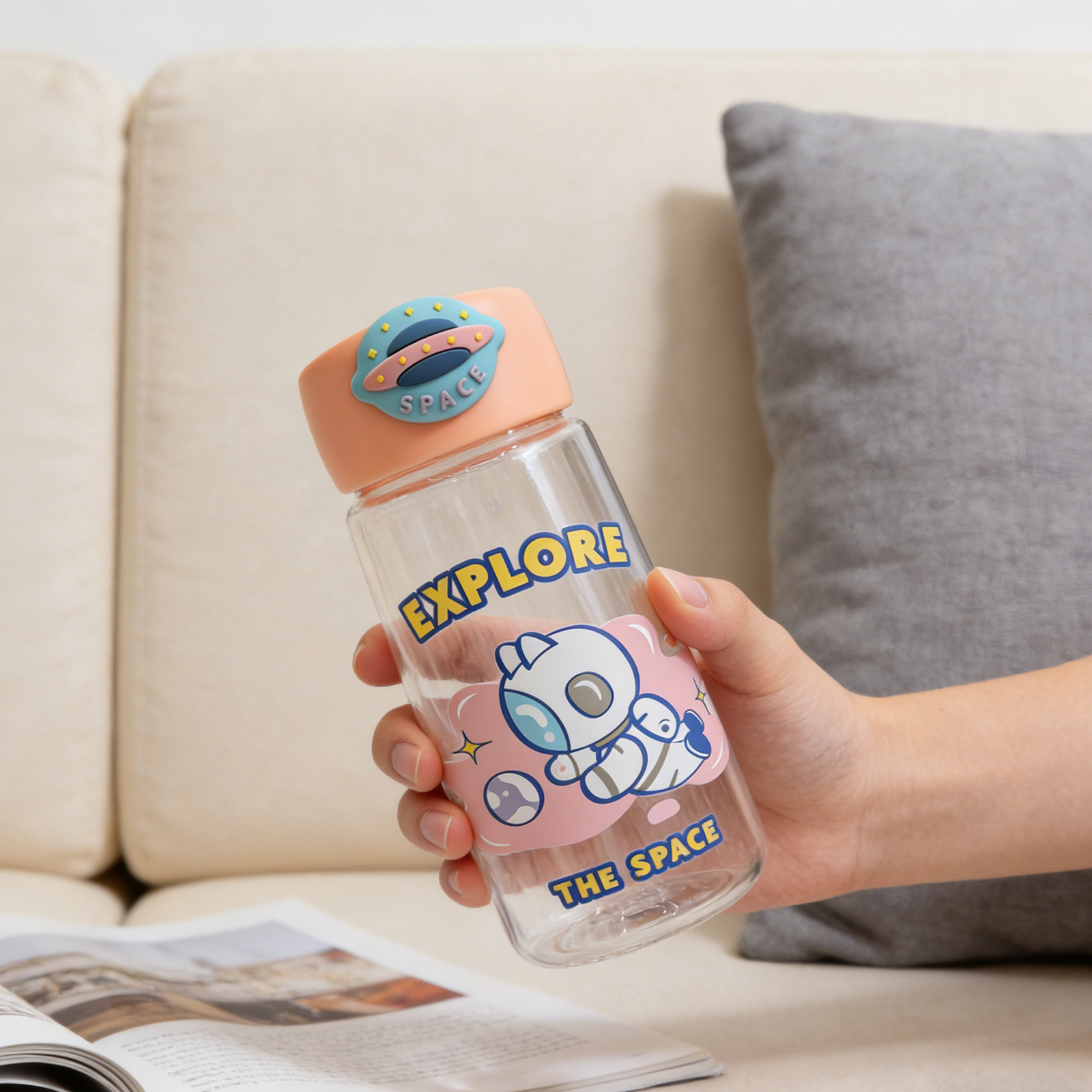 Astronaut Cat Plastic Bottle 400ml-Pink 7